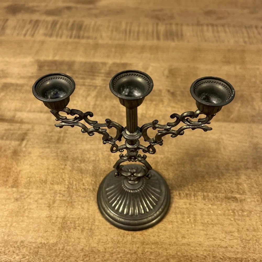 Vintage Ornate Brass 3 Branch Mini Candelabra Candle Holder Stick‎ Hong Kong